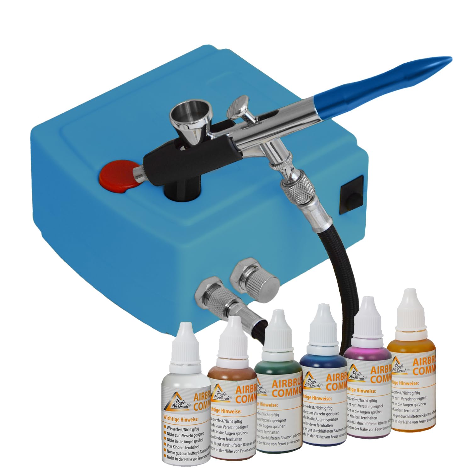 KIT AEROGRAFO CON COLORI AEROGRAFO CON COMPRESSORE con KIT di 6 COLORI PER AEROGRAFO Aerografo tatuaggi, Aerografo Body painting, PISTOLA AEROGRAFO ad azione singola (AGO/UGELLO da 0,3mm) Carry I