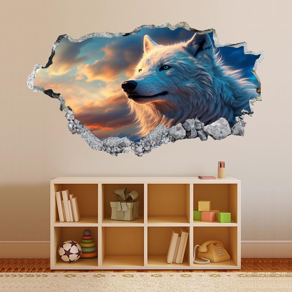 3D Wandtattoo Durchbruch Wanddeko Wolfstiere Wanddurchbruch sticker Wandbild Wandsticker Sonnenuntergangswolken Am Himmel Wohnzimmer Wanddeko Wandaufkleber für Kinderzimmer Mädchen Teenager Zimmer
