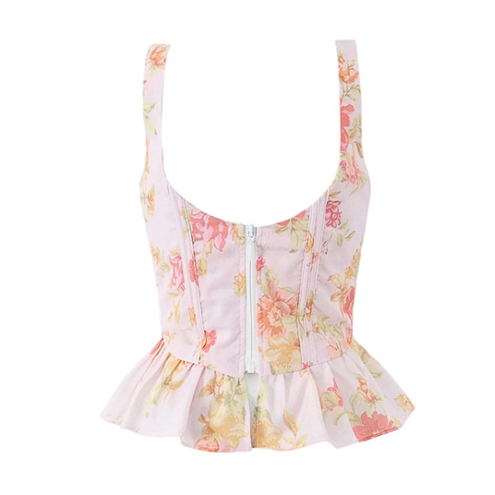 Camiseta sin Mangas for Mujer, Top Corto con Estampado de diseñador, Ajustado a la Cintura, Borde Volantes, for Primavera y Vacaciones en Playa