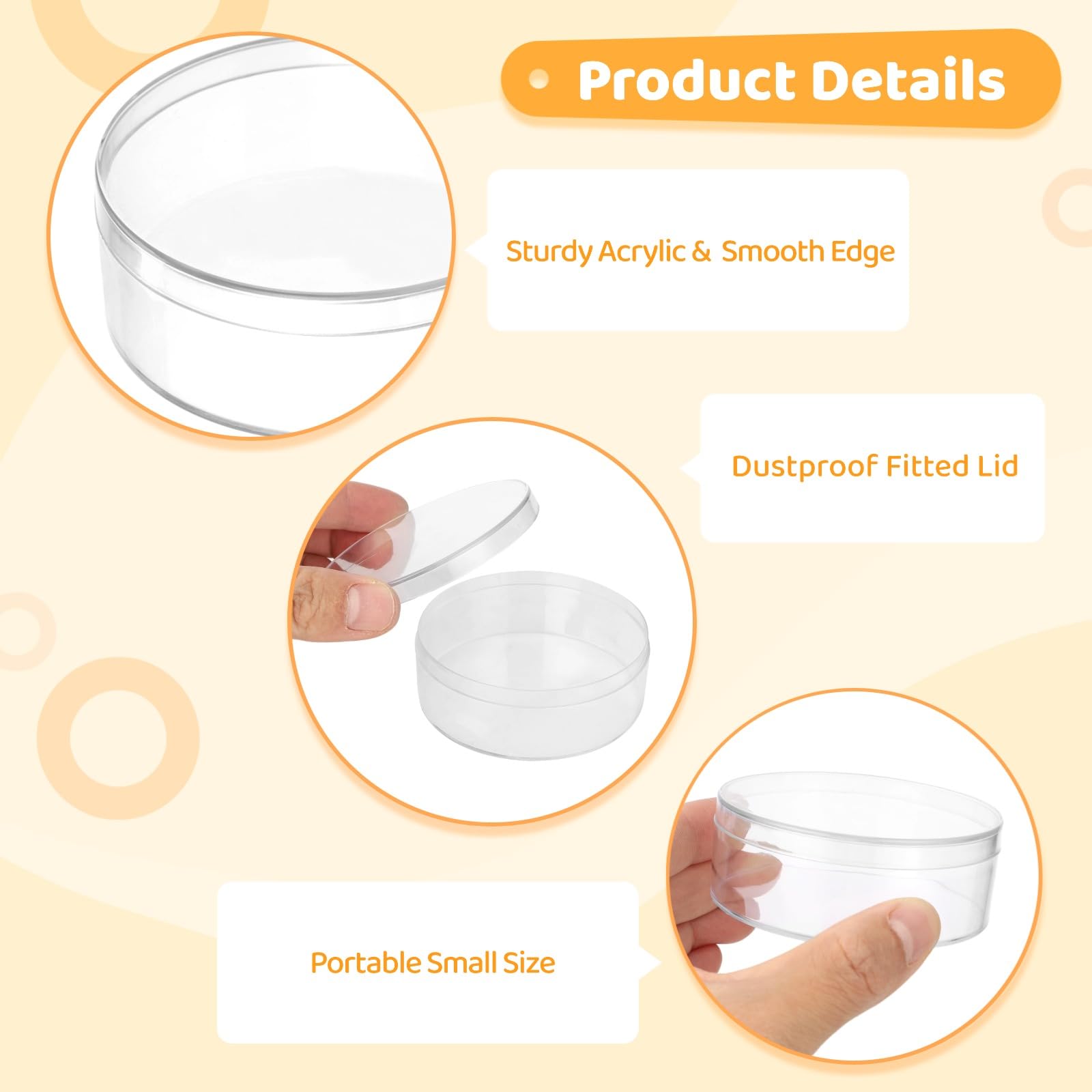 Transparente Acryl-Boxen mit Deckel, rund, 7,9 cm, mit Deckel, kleine transparente Süßigkeiten-Boxen, Party-Leckerei-Aufbewahrungsbehälter für Kekse, Perlen, Schmuck, 50 Stück