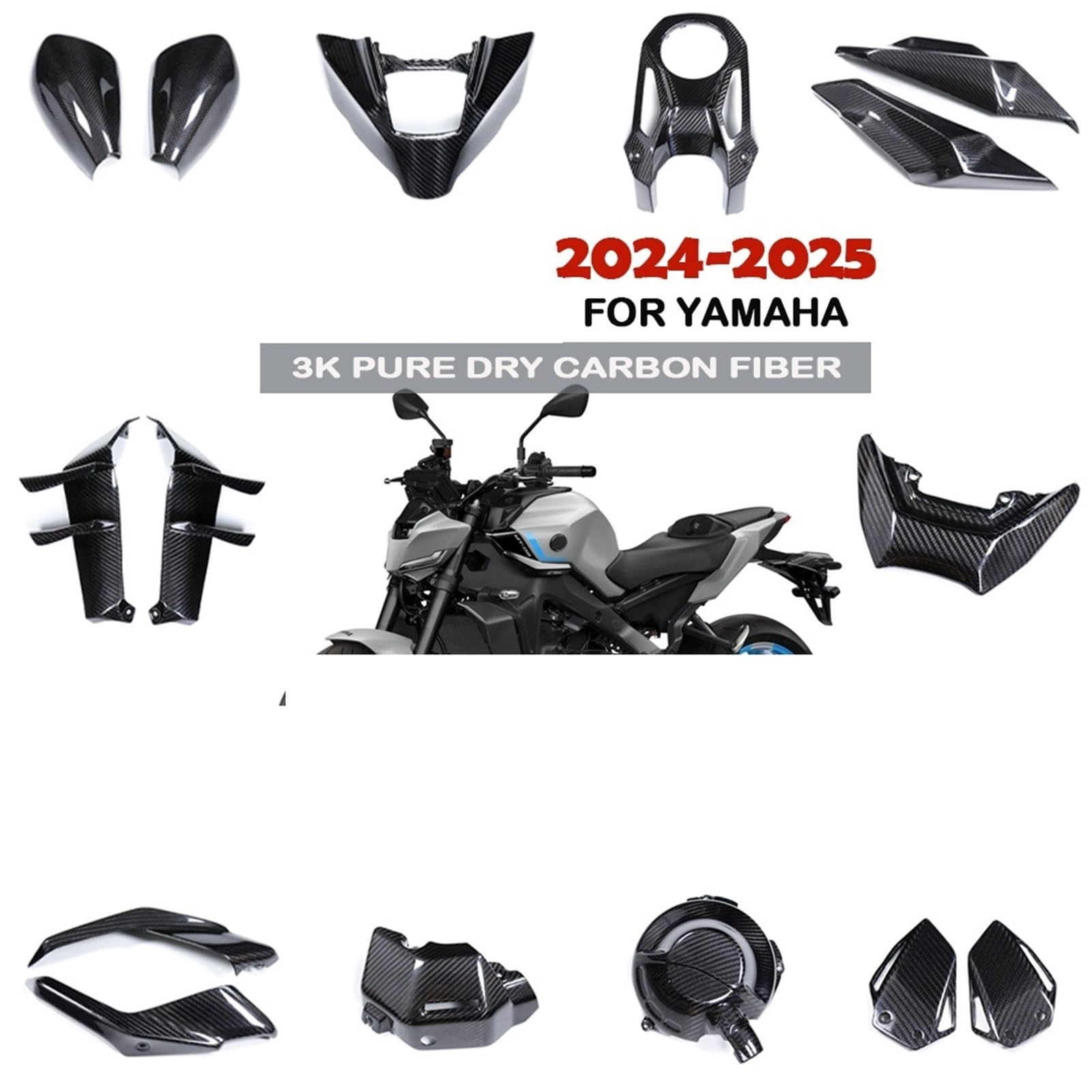Adatto per MT09 SP FZ09 2024 2025 Serbatoio Carburante Pannello Laterale Telaio di Copertura Kit Carena 3K In Fibra di Carbonio Moto Carenatura Winglets