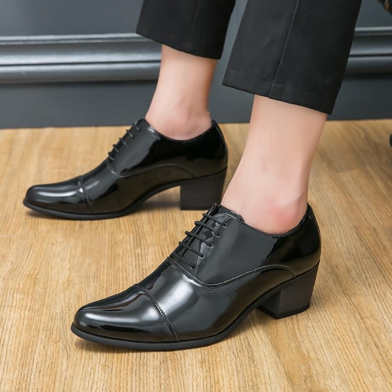 Handmade Men's Brogue Leather Dress Shoes, Genuine Leather Lace-up Business Shoes with High Heels for Formal Occasions, Men's Dress Shoes2