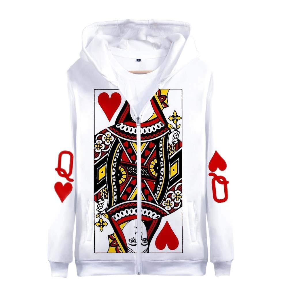 oneforus Men/Women 3D Printed Red Heart Poker King Print Hooded Sweater,Boys/Girl Family Poker Print Zip Hoodies