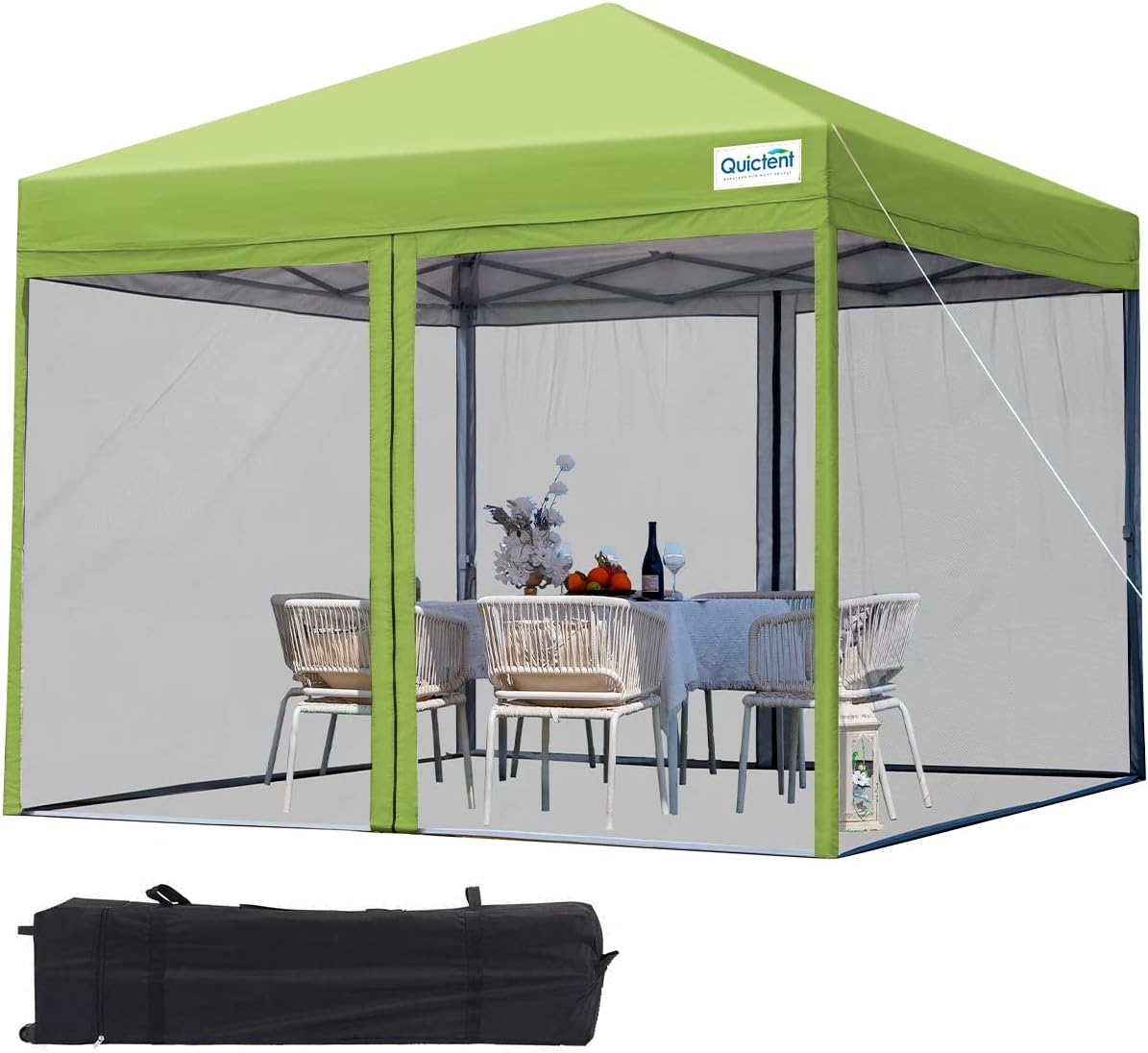 Quictent 8'x8 Pop up Screened Canopy Tent with Mosquito Netting, Portable Easy up Outdoor Screen House Shelter for Patio, Camping and Picnic, Includes Wheeled Carry Bag (Green)