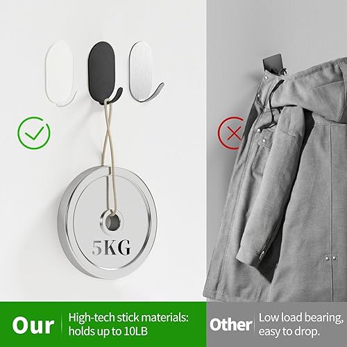 Miniatura 4 de 10 ganchos adhesivos adhesivos para colgar, de acero inoxidable, ganchos de mando para colgar en la pared, colgar sobre la puerta, ganchos de metal,