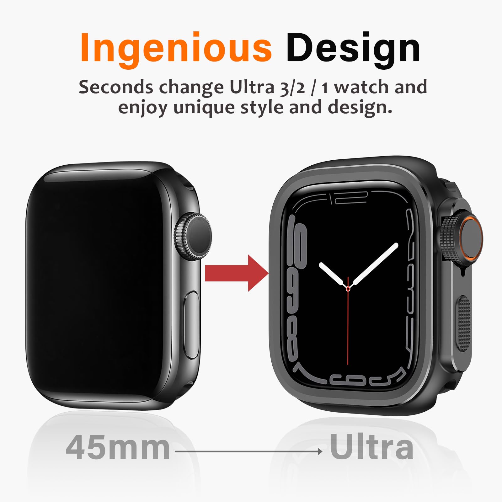 Amizee 2 in 1 Schutzhülle Kompatibel für Apple Watch Series 9/8/7 45mm Hülle, Hart PC Bumper Kratzfest Ultradünne Metallrahmen Schutz Schutzhülle für iWatch 45mm, Schwarz