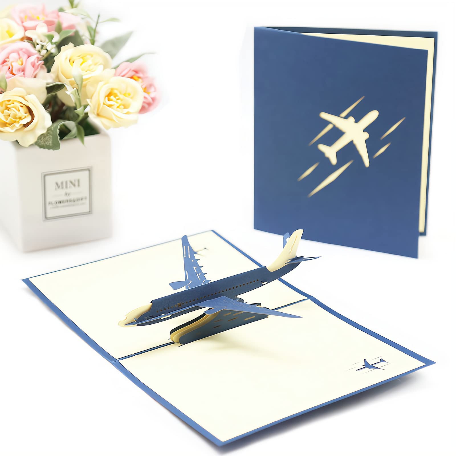 yaartz 3D Pop Up Card Greeting Card with Envelope All Occasion Card Birthday Anniversary Retirement Graduation-Airplane card for Pilot Airplane Lover