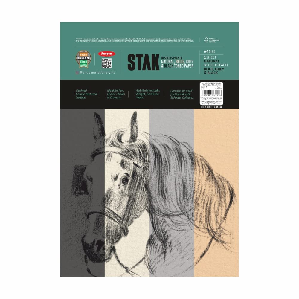 Anupam Stak Natural Sketch Paper Beige, Grey & Black Toed 4 Colour Paper Size A4 10 sheet (Pack of 2) (B0BV1Y4KD1) Amazon Price History, Amazon Price Tracker