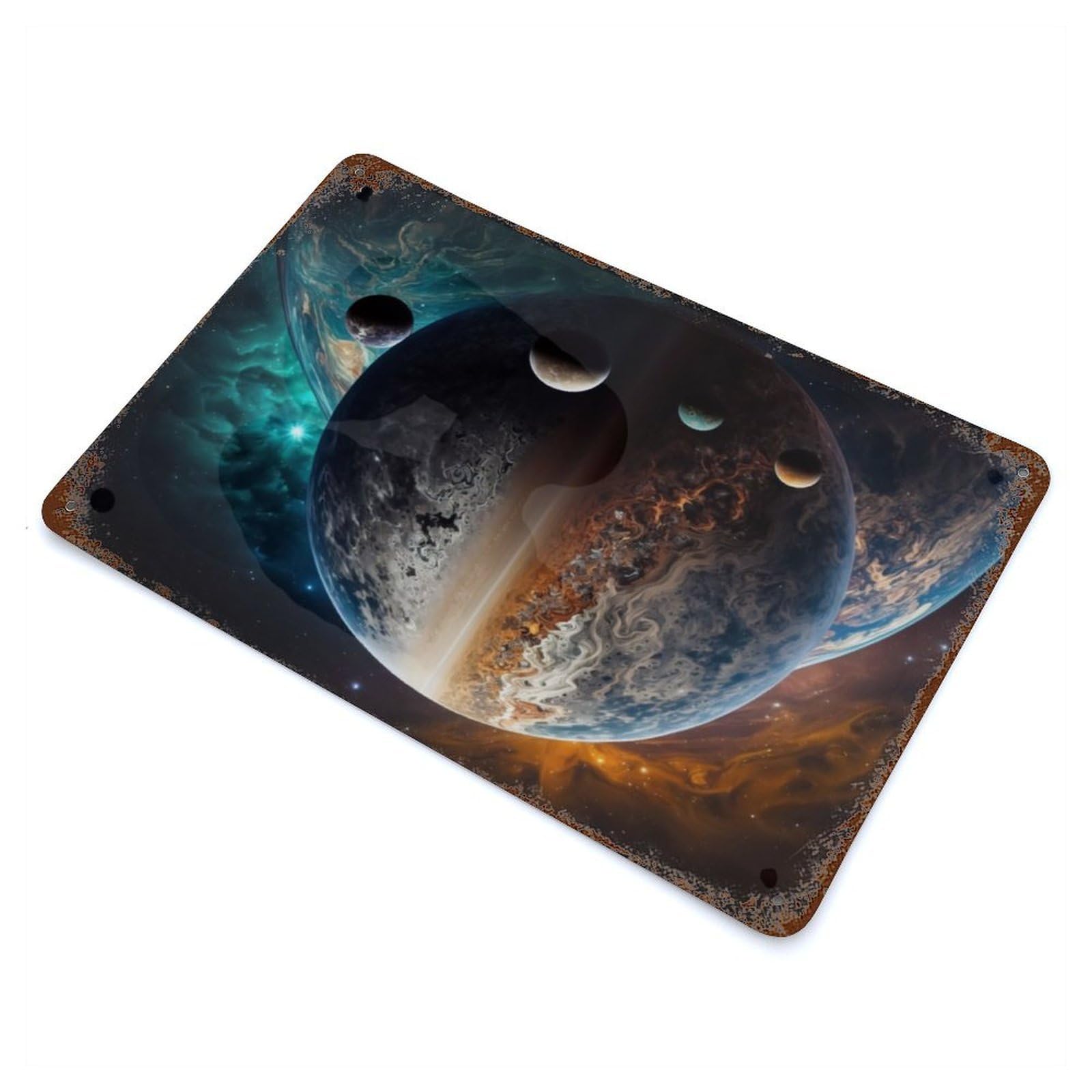 Exoplanet Wolf 1061c Vintage Wall Sign 11.8"x7.9", Rust Effect Metal Decor for Patio, Garden Room And Bar Decor