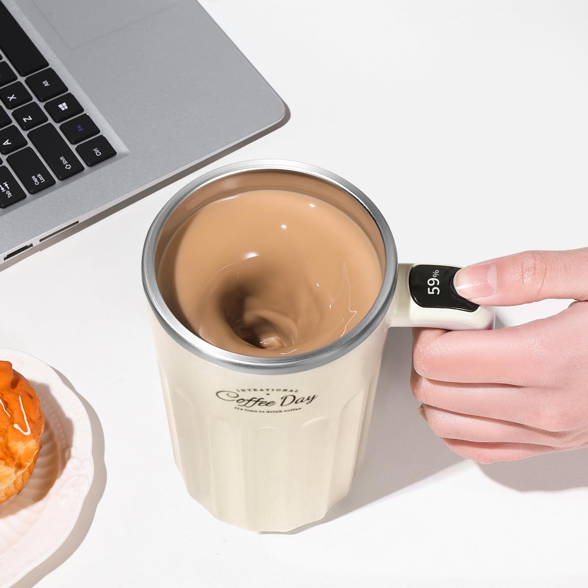 Taza eléctrica para mezclar, taza de café con agitación eléctrica, termo de café, tazas de café, adecuada para café, leche, cacao y otras bebidas
