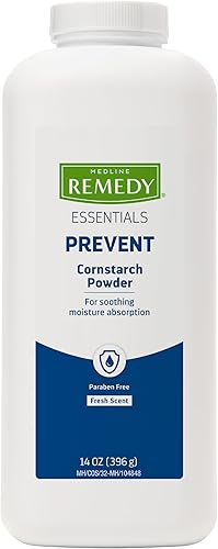 Medline Remedy Essentials Polvo de almidón de maíz (botella de 14 onzas), aroma fresco, sin talco, parte superior agitadora, cuidado de la piel,
