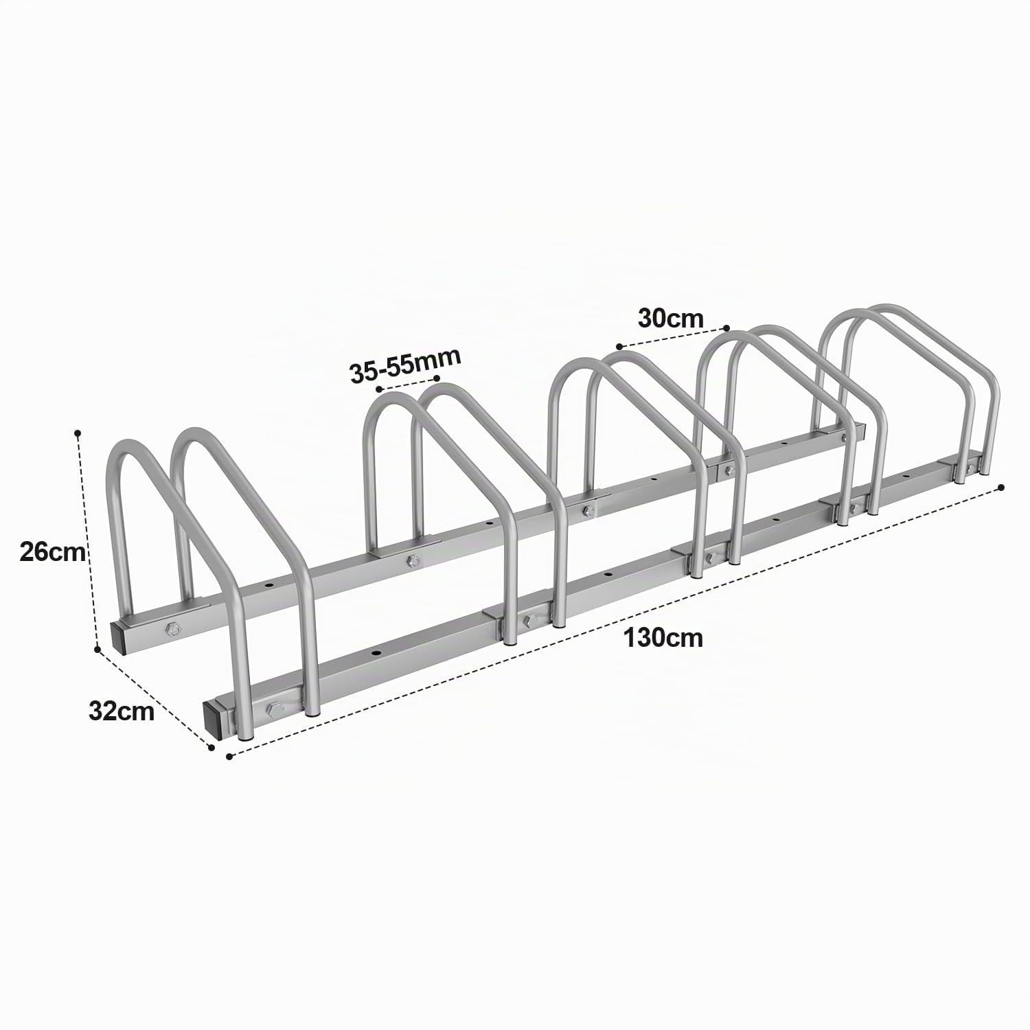 Sonnewelt Portabici per 5 biciclette, 35 – 55 mm, supporto per bicicletta, montaggio semplice, in acciaio zincato, 130 x 32 x 26 cm (argento)