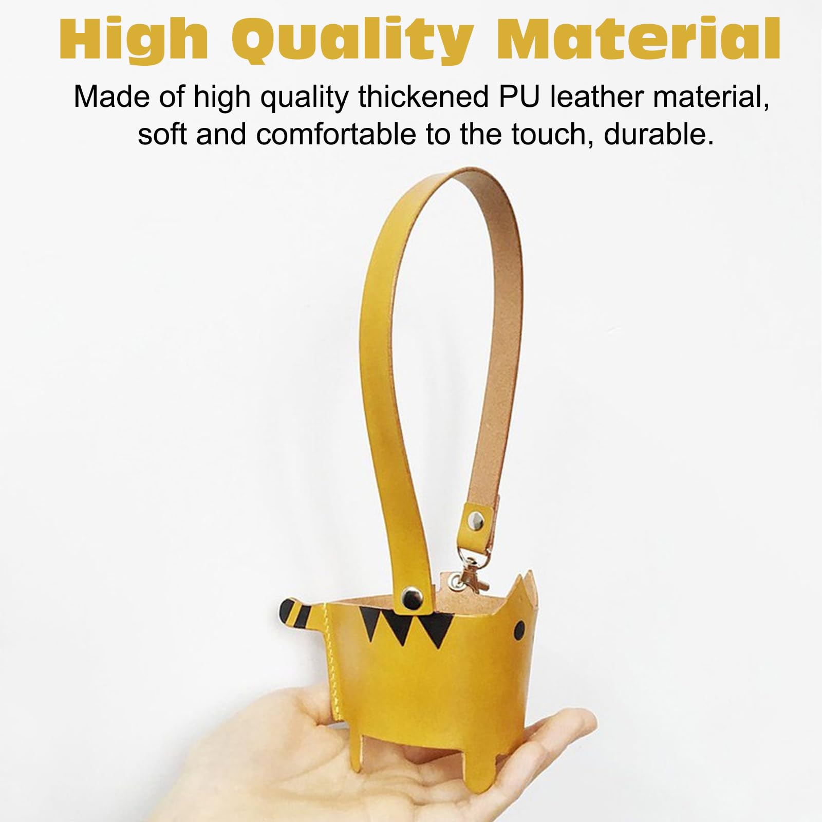 KASESSS Cup Holder Strap PU Leather, Cute Cat Bottle Holder Strap, Interesting Water Bottle Bag - Image 3
