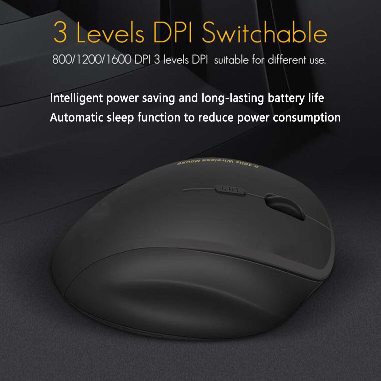 JUSHZ Souris sans Fil Ergonomique Gamer Gaming Photoélectrique USB 2.4G PPP Réglable Brancher Et Utiliser Cadeau (113X80X48mm,Black)