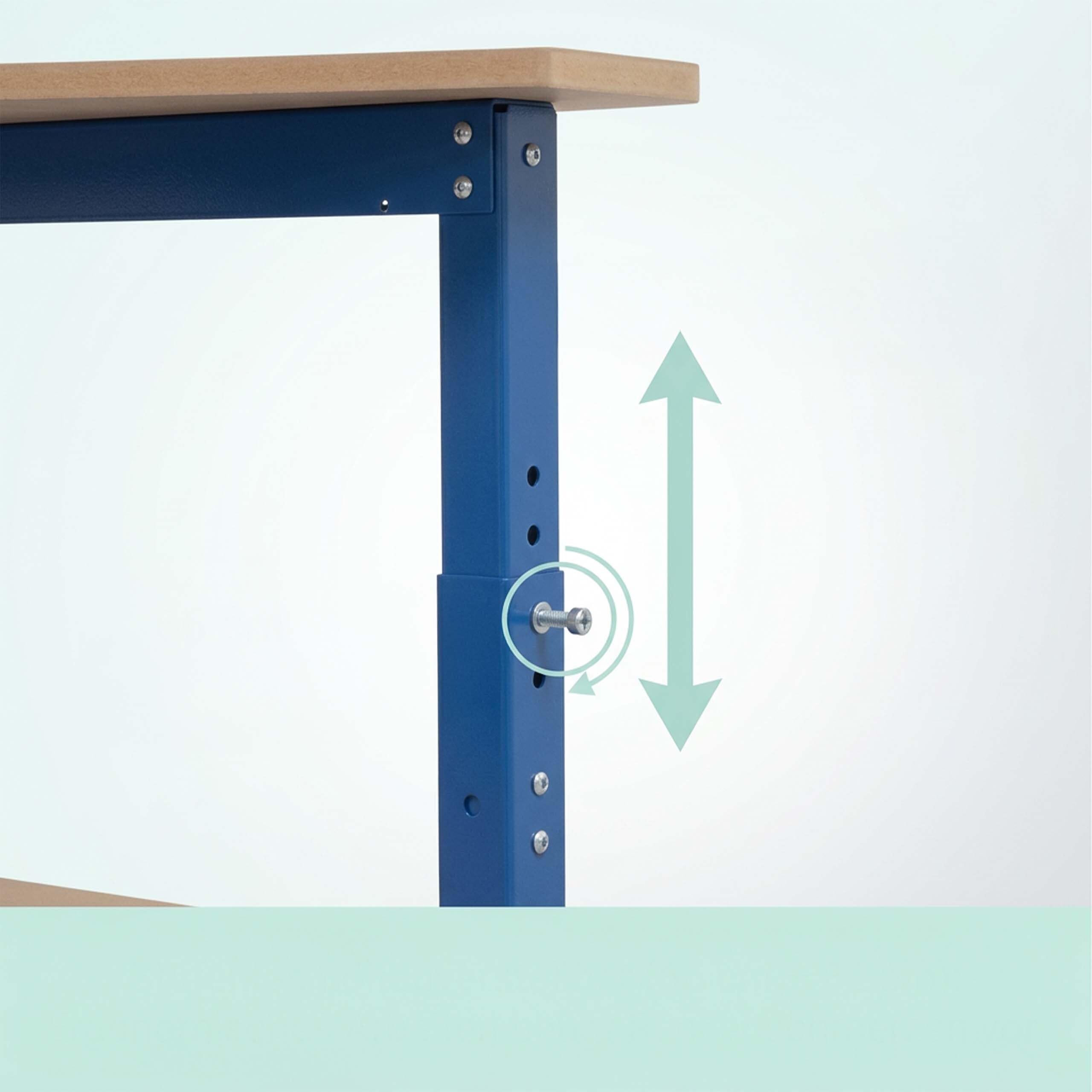 Établi Relaxdays sur roulettes, 69,5×72,5×50 cm, Hauteur réglable, Panneau perforé, Acier/MDF, Bleu