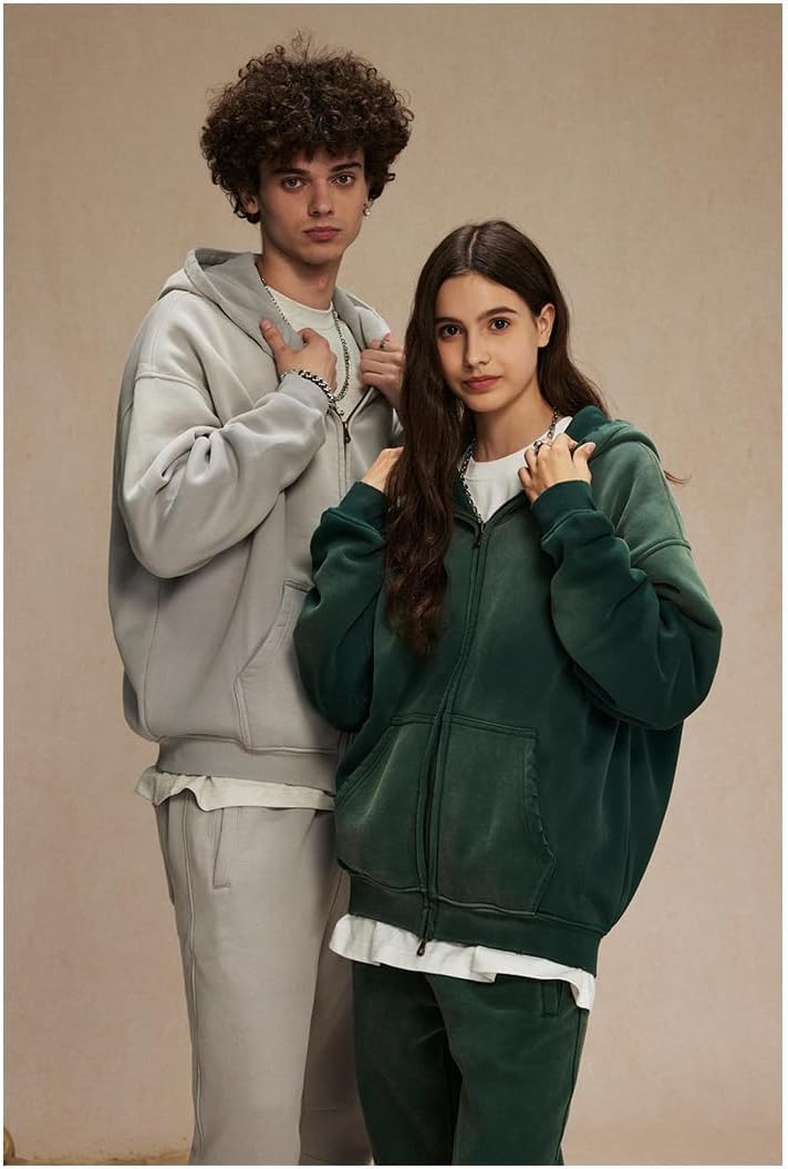 Mens Oversized Zip Up Hoodies Vintage Unisex Acid Wash Streetwear Hoodie Trendy Y2K Sweatshirt - Image 4