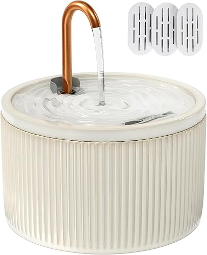 Fuente de agua de cerámica para gatos, 2.1 litros71 onzas, cuerpo de cerámica y boquilla de agua de cobre puro, no tóxica, fuente automática para