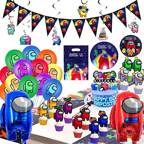 Among Us Birthday Party Supplies, 171pcs Among Us Party Decorations Set, Cupcake Toppers, Tableware Among Us Party Plates Cups Tablecloth Banner Cake Topper Balloons Stickers for Among Us Party Cover