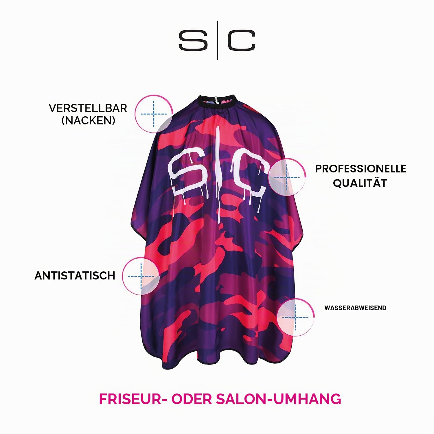STYLECRAFT Friseurumhang | Friseurumhang | mehrfarbig | verstellbarer Verschluss | antistatisch und wasserabweisend | 100% Polyester | schnelltrocknend | 146 x 140 cm