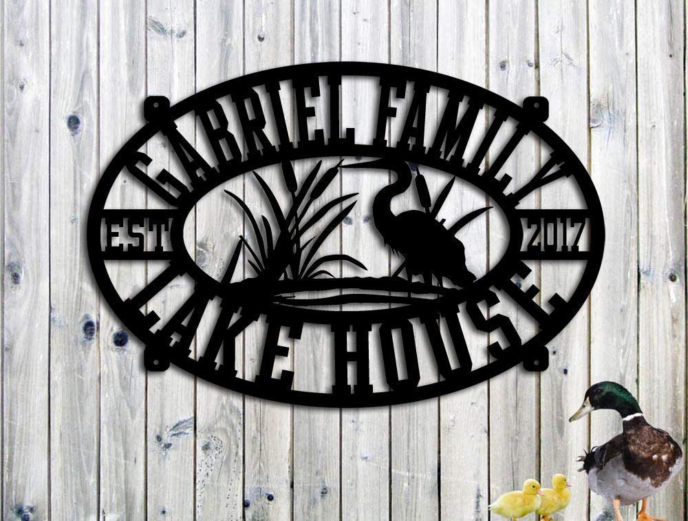 Lake House Sign Blue Heron Boat House Personalized