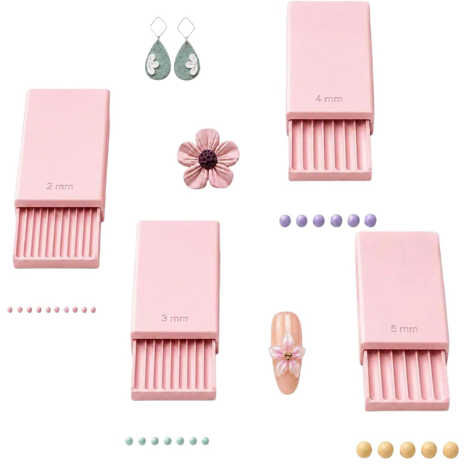 3D Printed Clay Ball Maker Roller Tool,4 Pack Reusable Clay Ball Maker Nail (Pink)