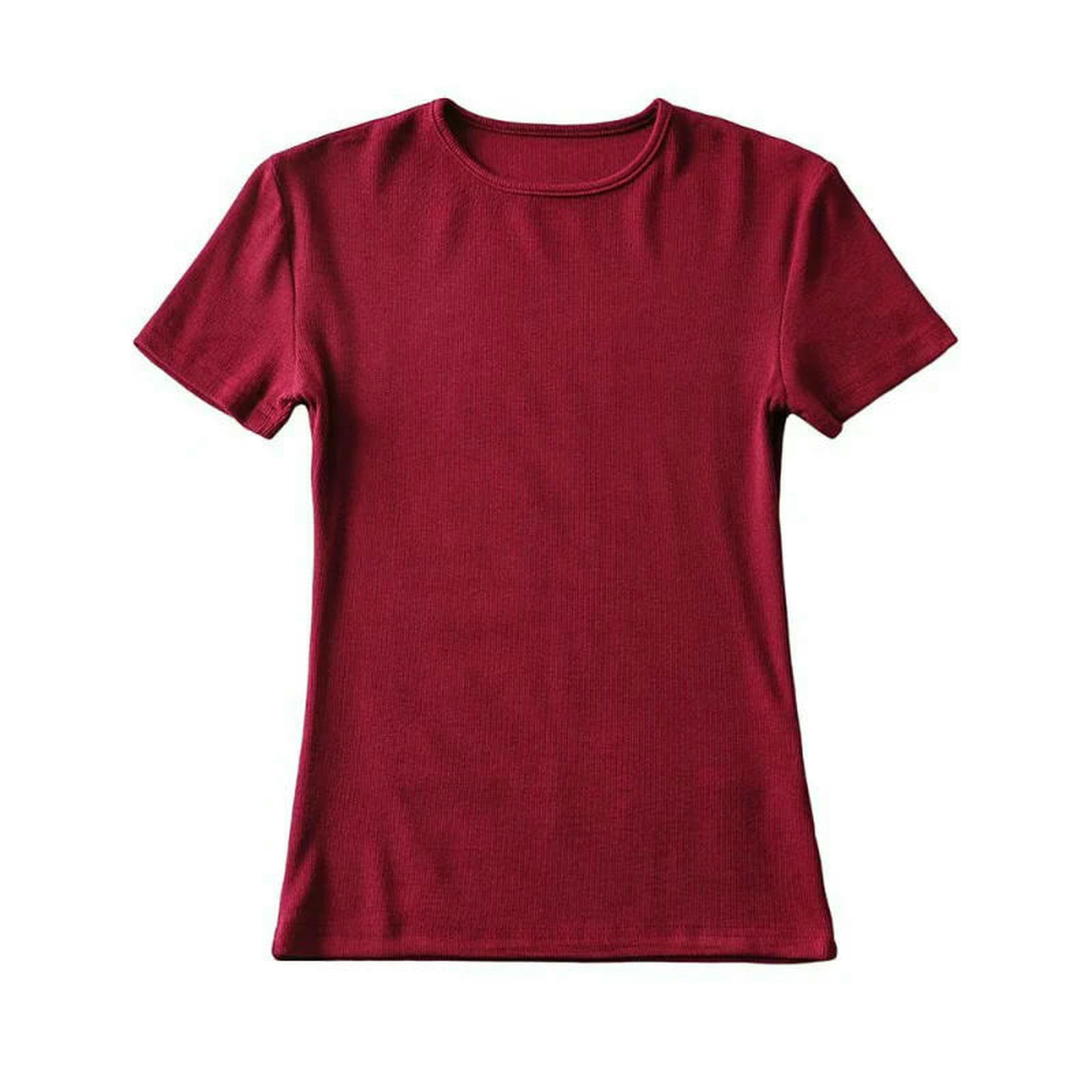 Koszulka damska, luźna, letnia kobieta, smukły krój, wąski krój, z krótkim rękawem, okrągły dekolt, Basic Crop Top, kolor burgundowy-l