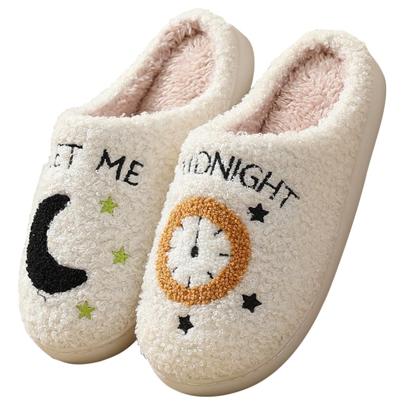 Snugeasy Christmas Slippers Reindeer for Womens Mens Soft Plush Comfy Warm Fuzzy Slippers Red Moose Santa Claus Indoor Outdoor Slip On House Slippers Christmas Gifts, Clock, 7.5-8.5 Women/6.5-7.5 Men