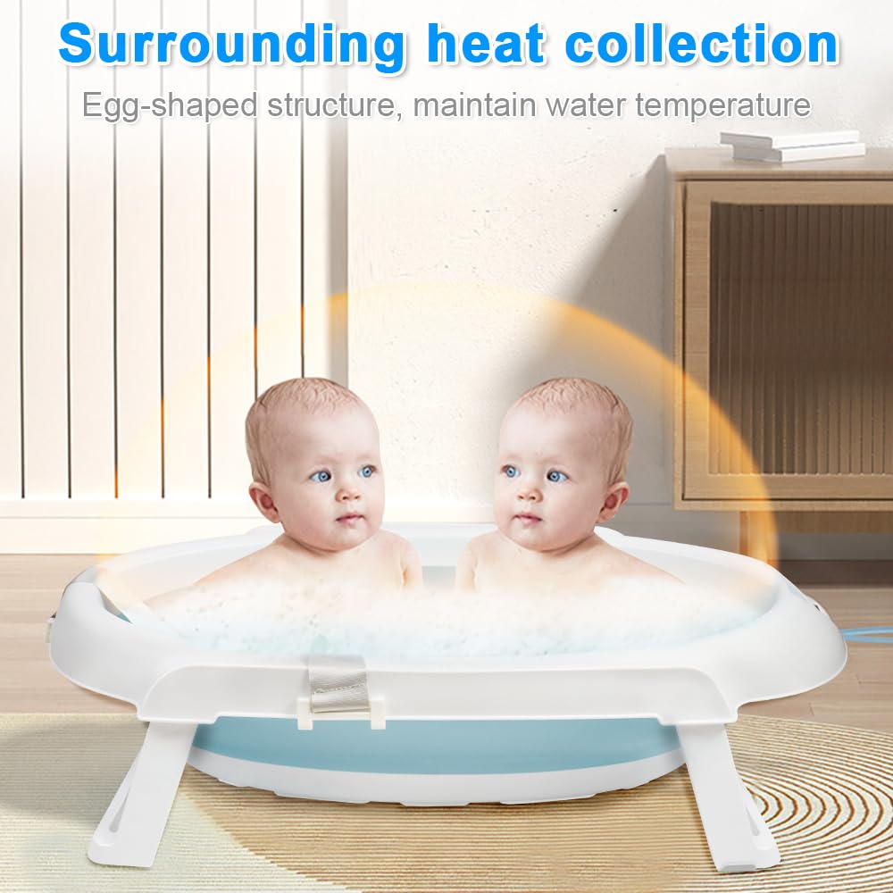 Bañera plegable para bebé con soporte, ergonómica con cojín, diseño blanco y rosa, drenaje integrado (verde)