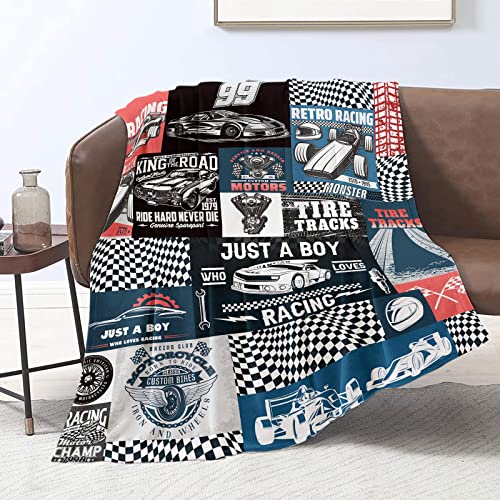 Domgoge Race Car Blanket Just a Boy Who Loves Racing for Men Cool Throw Blankets Gifts Extreme Sports Lover Warm Lightweight Flannel Fleece Couch Sofa - Image 4