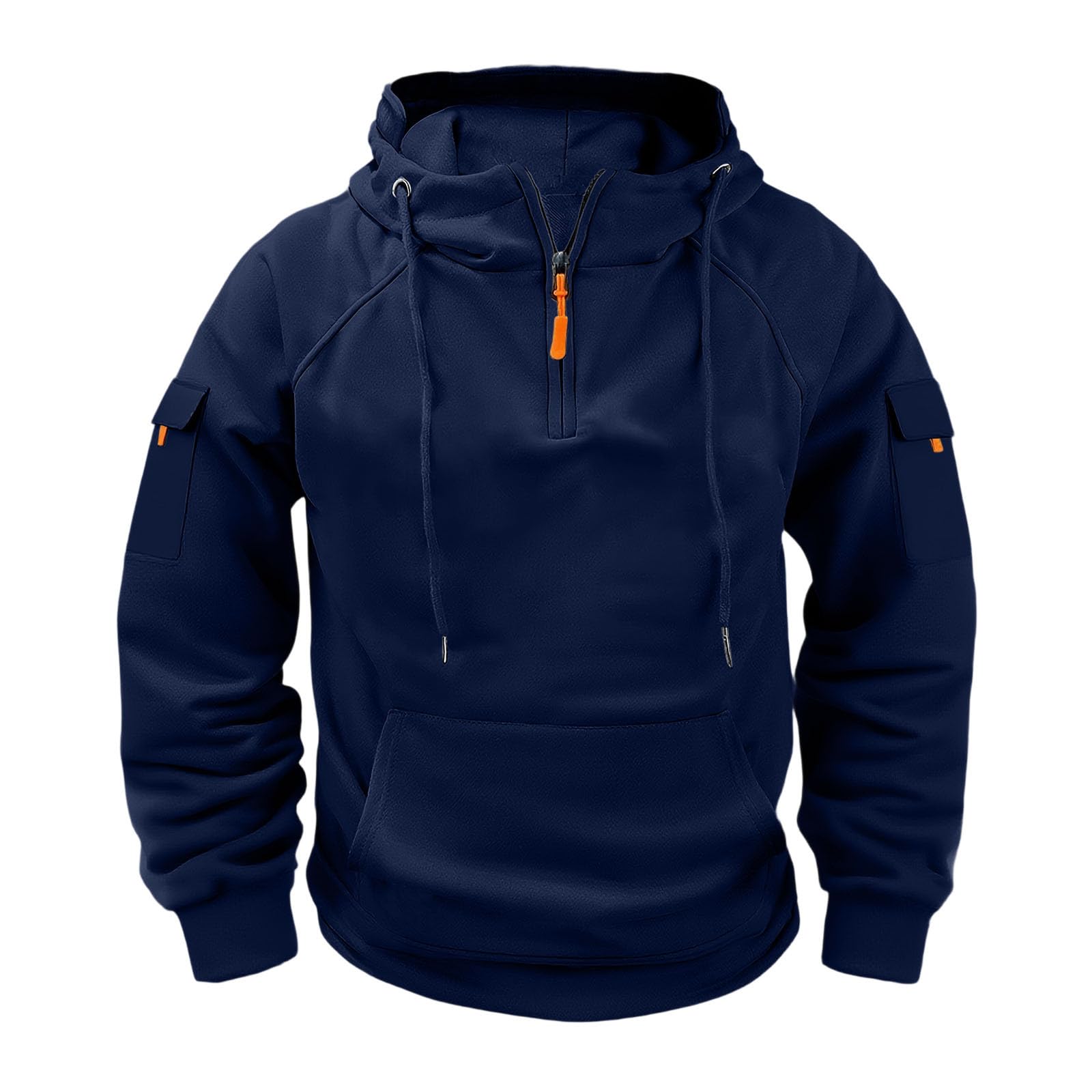 Sweat A Capuche Homme Grande Taille,Pull À Capuche Homme Zippé,Veste Hommes Hiver 2025 Col Roulé,Sweat-Shirt De Travail pour Hommes Plusieurs Poches,Gilet Fermeture Éclair Rétro
