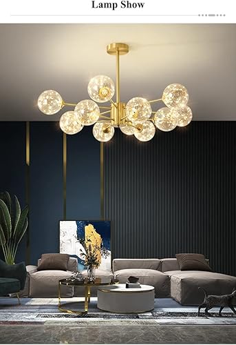 Miniatura 5 de ZHYH - Candelabro LED nórdico para sala de estar Gypsophila iluminación de globo de vidrio para vestíbulo tamaño  10 luces redondas