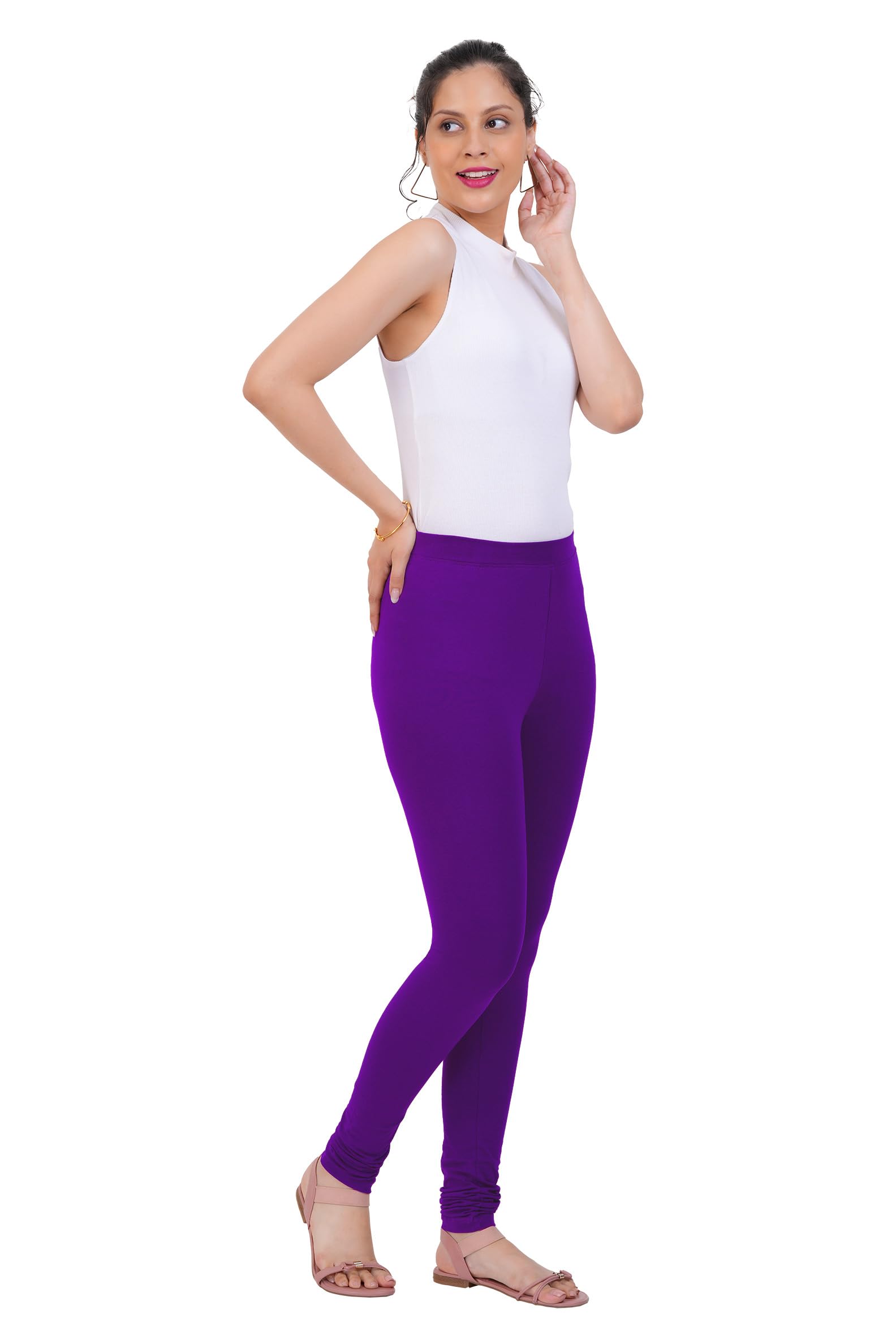 karelex Women's Cotton-Lycra Full Length Leggings, High-Waist, Purple, Slim Fit-picture-36