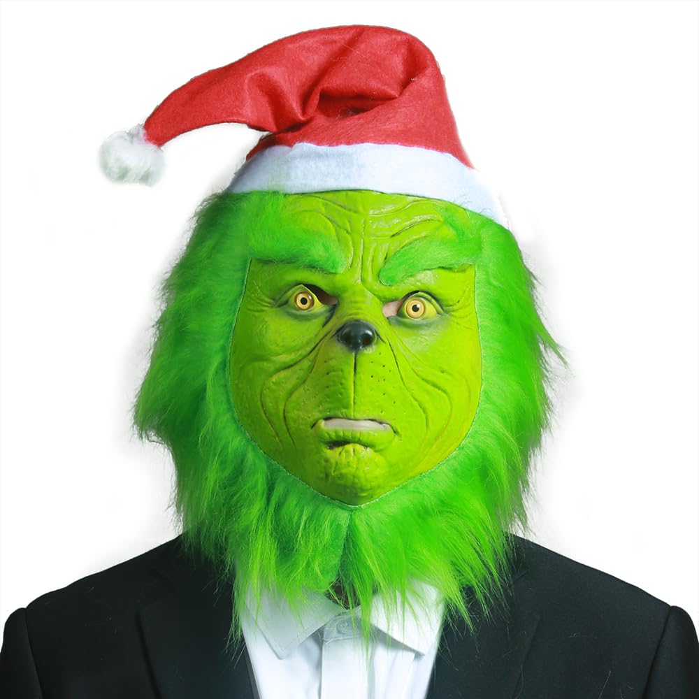 ZDOVLZZPONChristmas Costume Novelty Latex Full Head Green Monster Mask Party Cosplay Dressing Up Decor