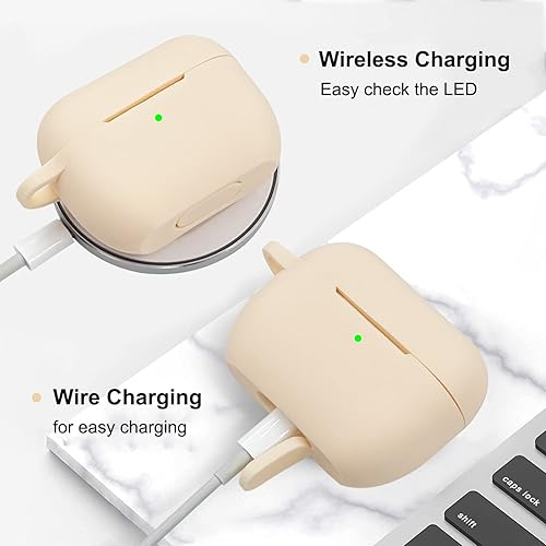 Miniatura 4 de Funda de silicona suave compatible con Airpods Pro con llavero de pulsera para Apple Airpod Pro de 1 generación para mujer (beige)