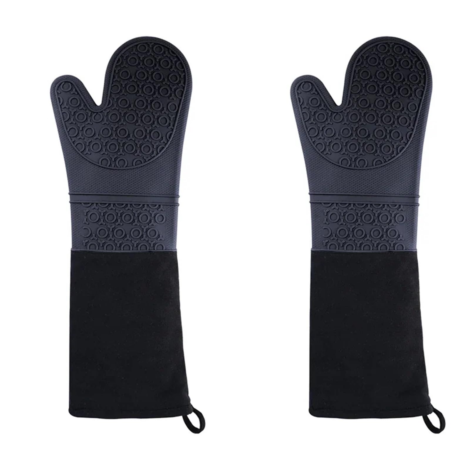 Oven Gloves Extended Silicone Gloves Oven Mitt Double Layer Heat Resistant Microwave Mitts Non-Slip Pot Holder BBQ Baking(2Pcs Black)