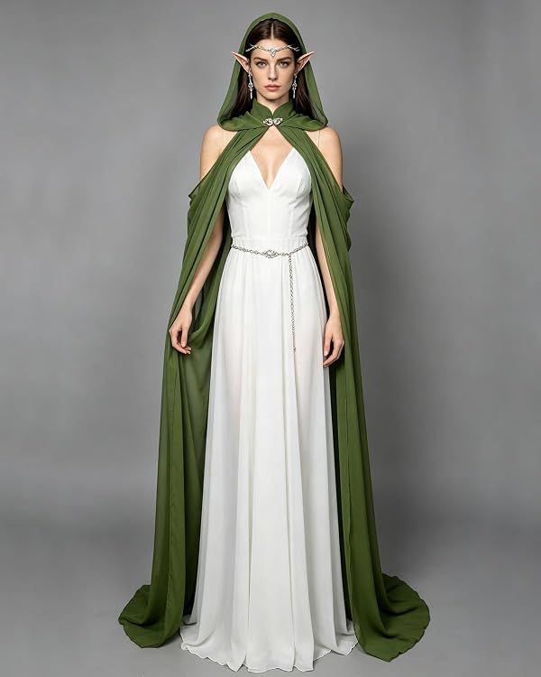 Sheer Chiffon Hooded Cloak Medieval Elven Fairy Cape for Ren Faire, Green by Joukavor - Used condition - Image 5