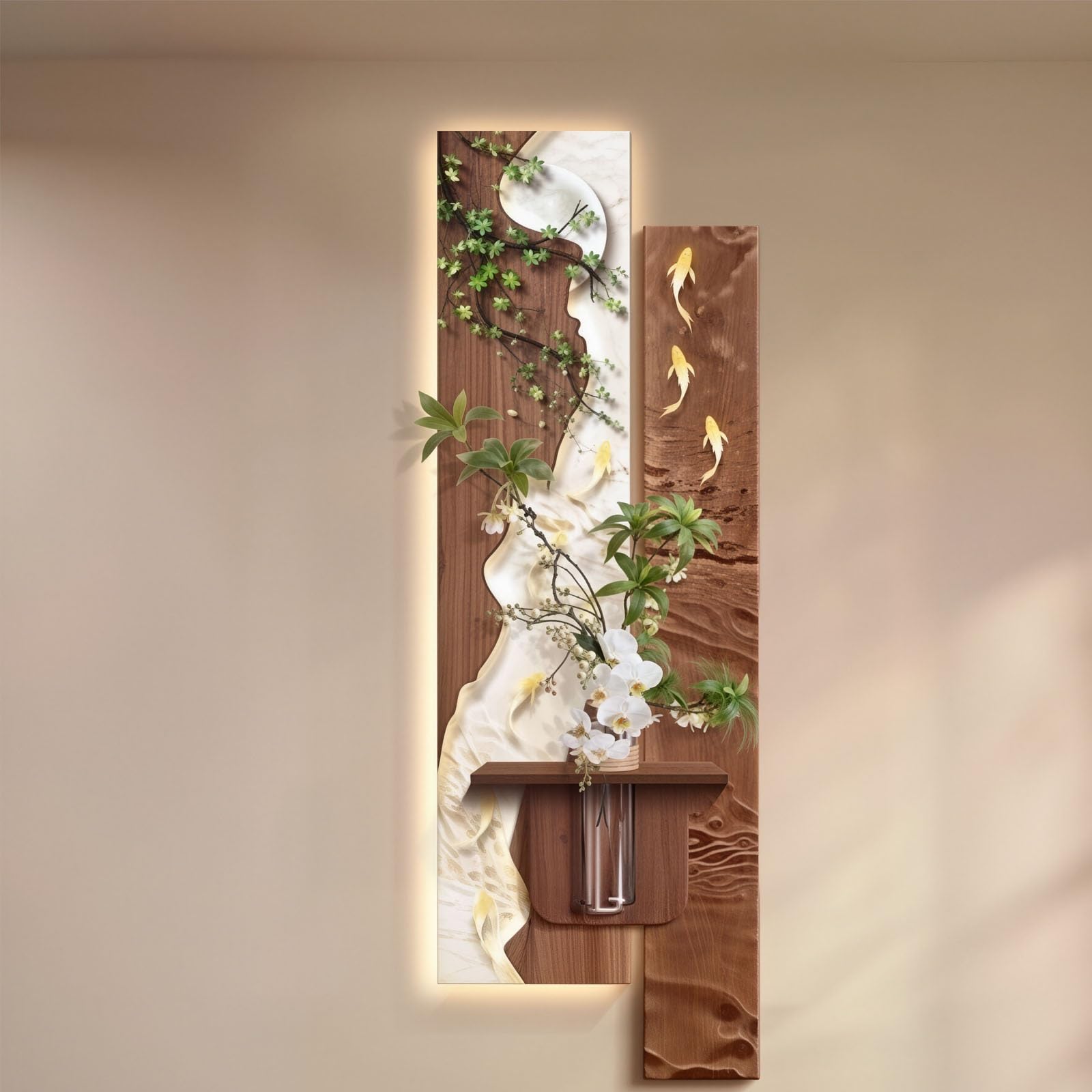 MDEUFYWEGB 3D LED wall decor, modern illuminated sandstone texture, wall-mounted art, (faux greenery) decorative artwork for living room or entryway.(C,50 * 150cm/19.7 * 59.1in)