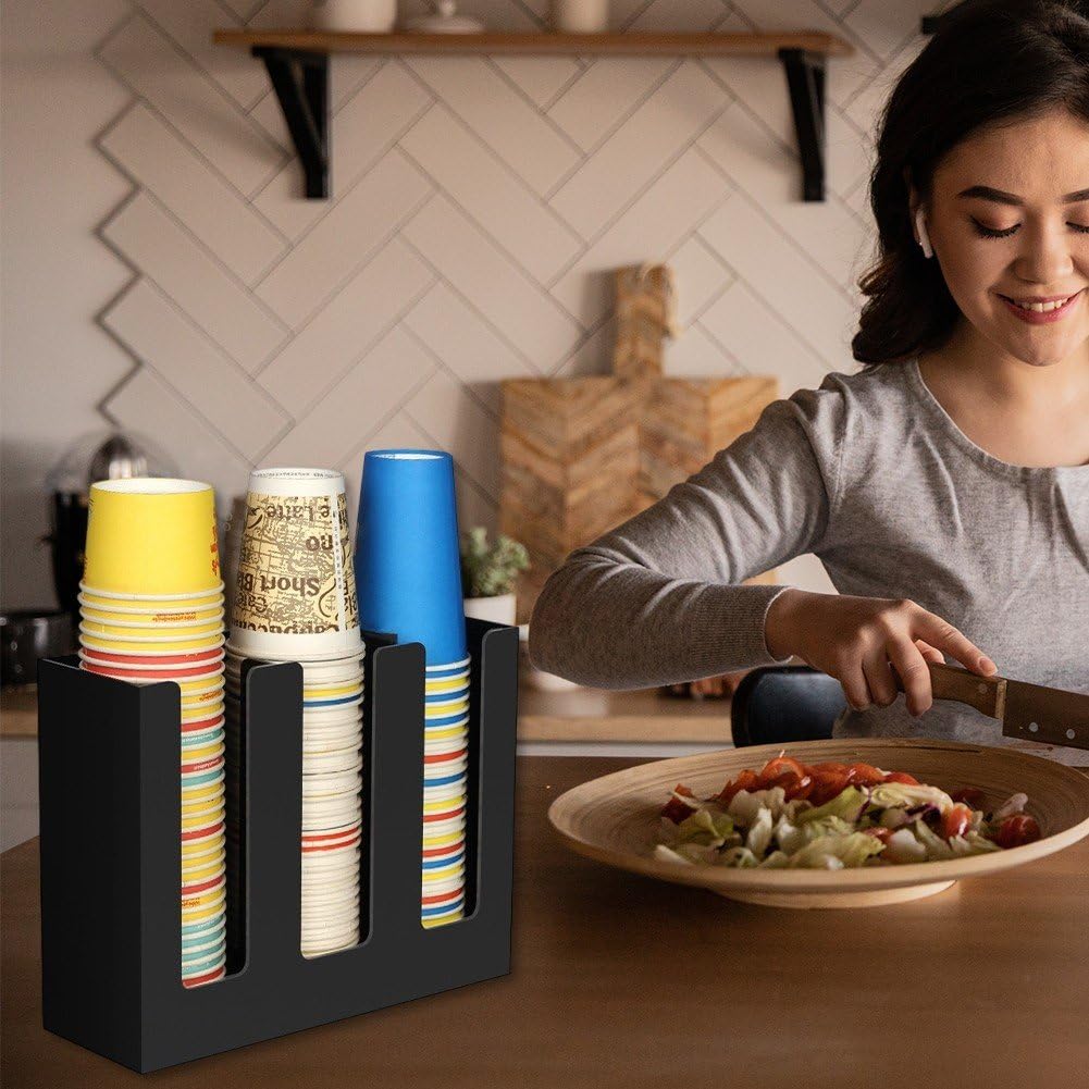 Fjlitx Disposable Paper Cup Dispenser, Acrylic Disposable Cup Lid Holder, Coffee Cup Dispenser Storage Organizer for Cafe, Restaurant, Shop, Hotel