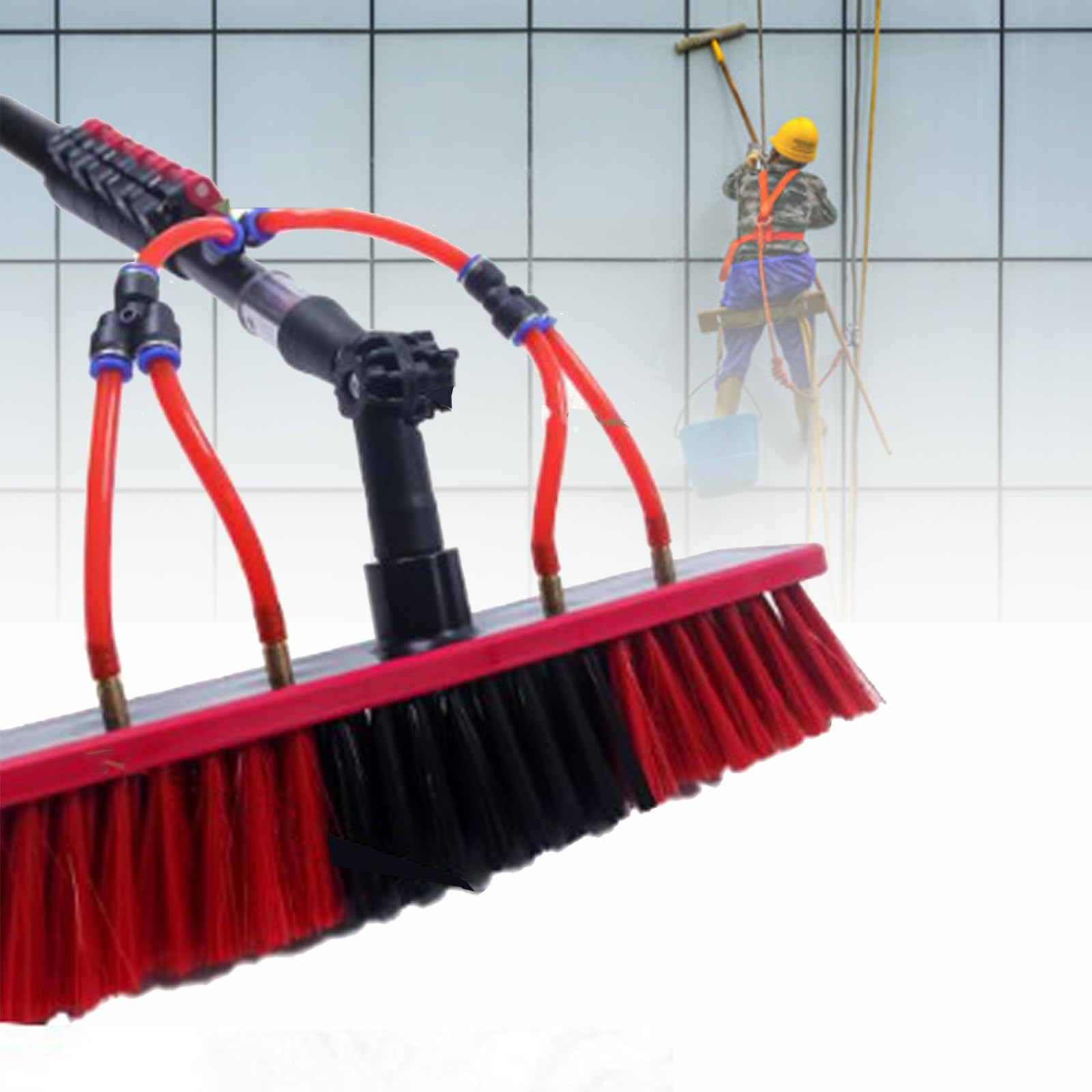 Spazzola retrattile per la pulizia con getto d'acqua rotante a 180°, asta estensibile per un uso versatile su finestre, piastrelle e pavimenti