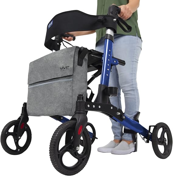 Vive Tall Rollator Walker with Seat for Seniors, Men All Terrain