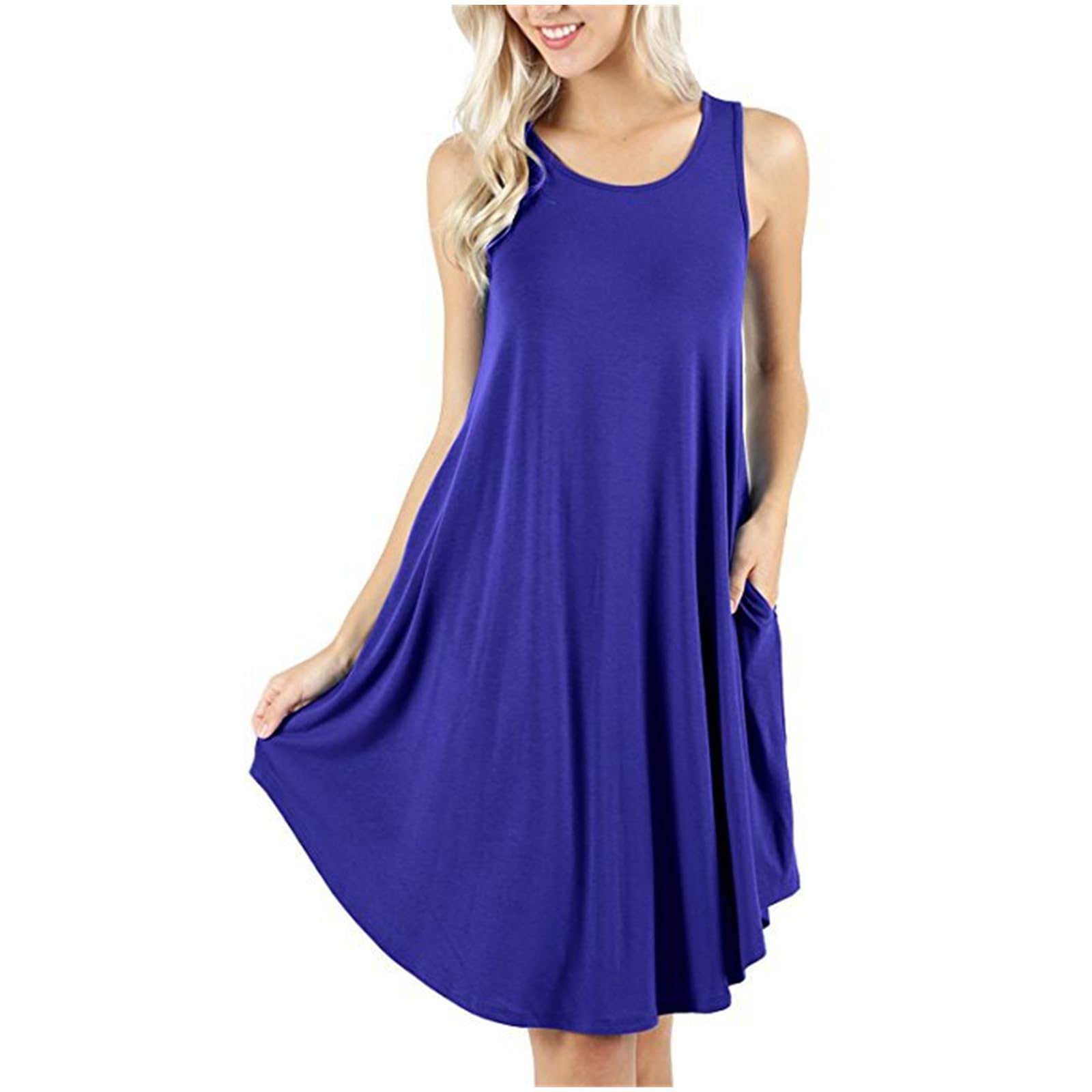 Vestidos de Verano Vestidos de Playa de Verano Mujeres Vestidos de Playa de Verano Ocio sin Mangas Tirantes Chalecos Vestidos con Bolsillos, HUTALIM, Color azul, m