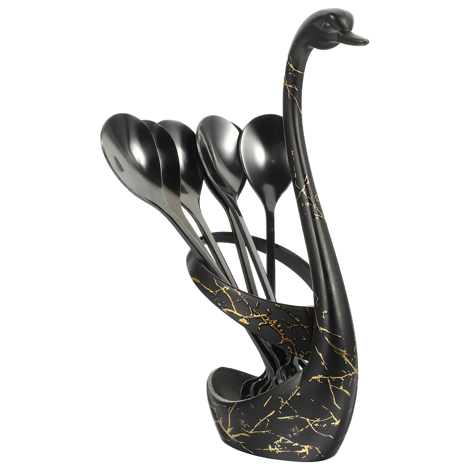 BESPORTBLE Set 6 Cucchiaini da Caffè in Acciaio Inox Porta Cucchiaino a Forma di Cigno Nero, Cucchiai da Dessert e Frutta Supporto Elegante per Uso Domestico e Feste
