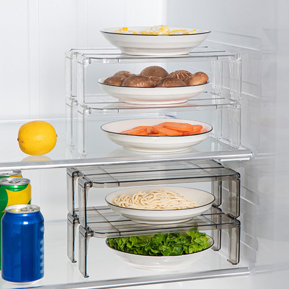 Estante de Almacenamiento Transparente Multifuncional 2piezas Plástico | Organizador para Nevera, Separadores para Nevera, Almacenamiento Nevera, Estante Nevera, Accesorios Frigorifico