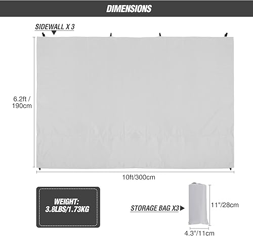 Miniatura 2 de REDCAMP Toldo instantáneo de 10 x 6.2 pies para toldo desplegable de 10 x 10 pies, paquete de 3 parasoles solares, color blanco
