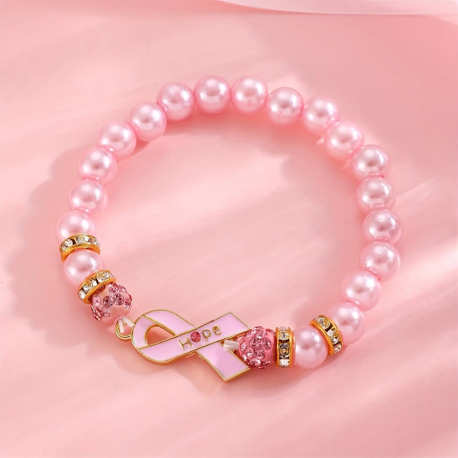 Breast Cancer Bracelets for Women Charm Pink Ribbon Beads Accessories Stretch Handmade Bracelet Cancer Awareness Encouragement Bracelet Jewelry Gifts - Image 5
