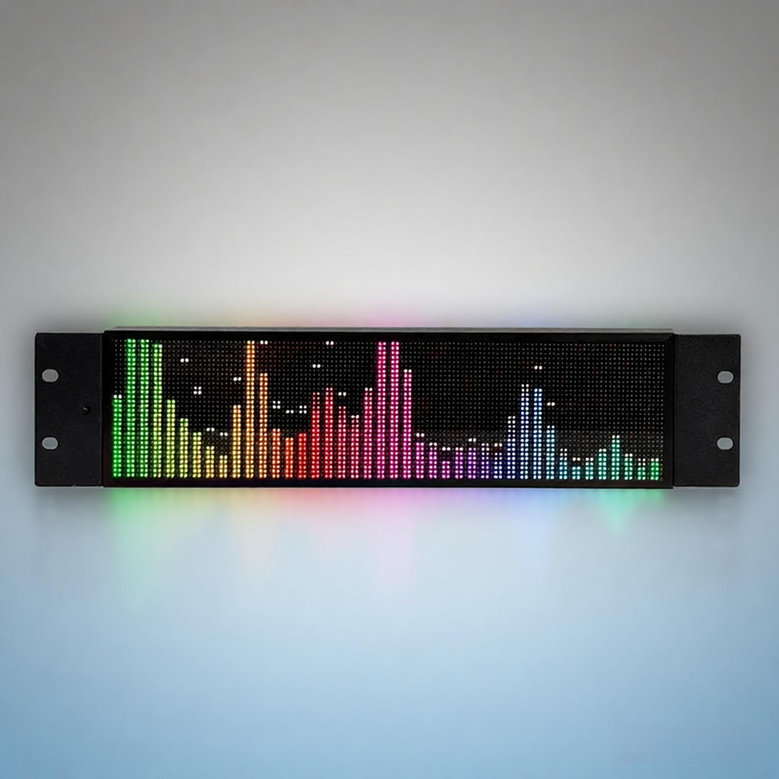 Analizator widma audio, wyświetlacz RGB poziomu dźwięku z 36 efektami, 16 kolorami i 5 trybami zegara, wejście audio 3,5 mm, sterowanie głosowe + sterowanie liniowe, do samochodu i studia