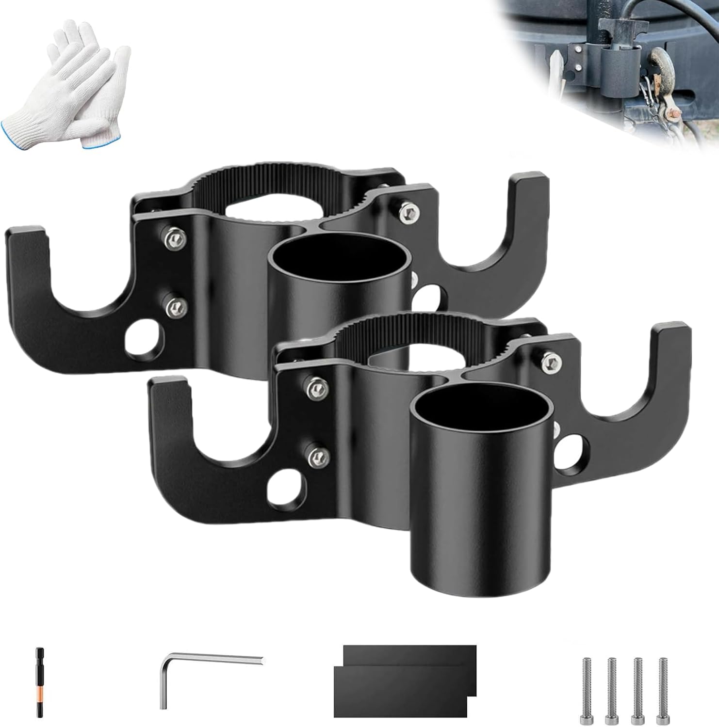 Trailer Towing Chain Organizer, Aluminum RV Towing Chain Organizer & 7-Way Plug Holder, Universal Cable Wire Harness Protector for Campers & Travel Trailers (2pcs)