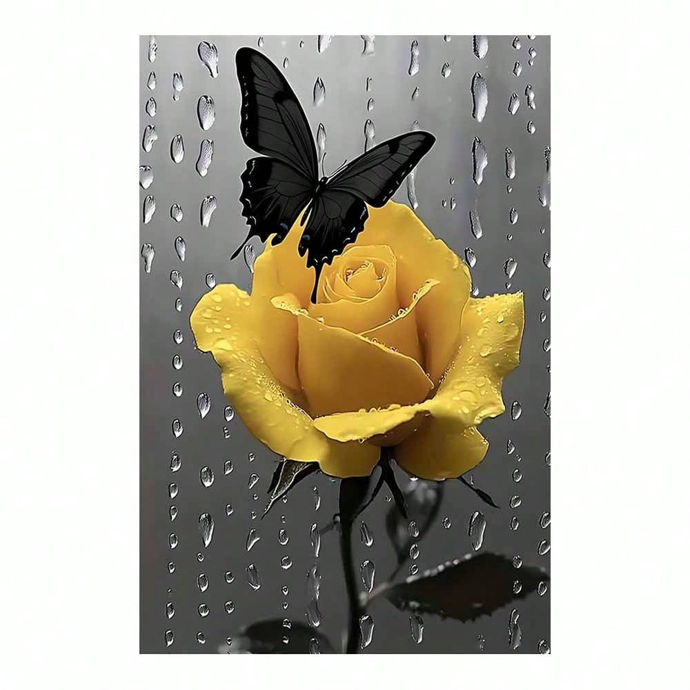 1 lienzo decorativo para pared, estampado de rosas amarillas con mariposas, para decoración de sala de estar, dormitorio, cocina y oficina (60x80cm/sin marco).