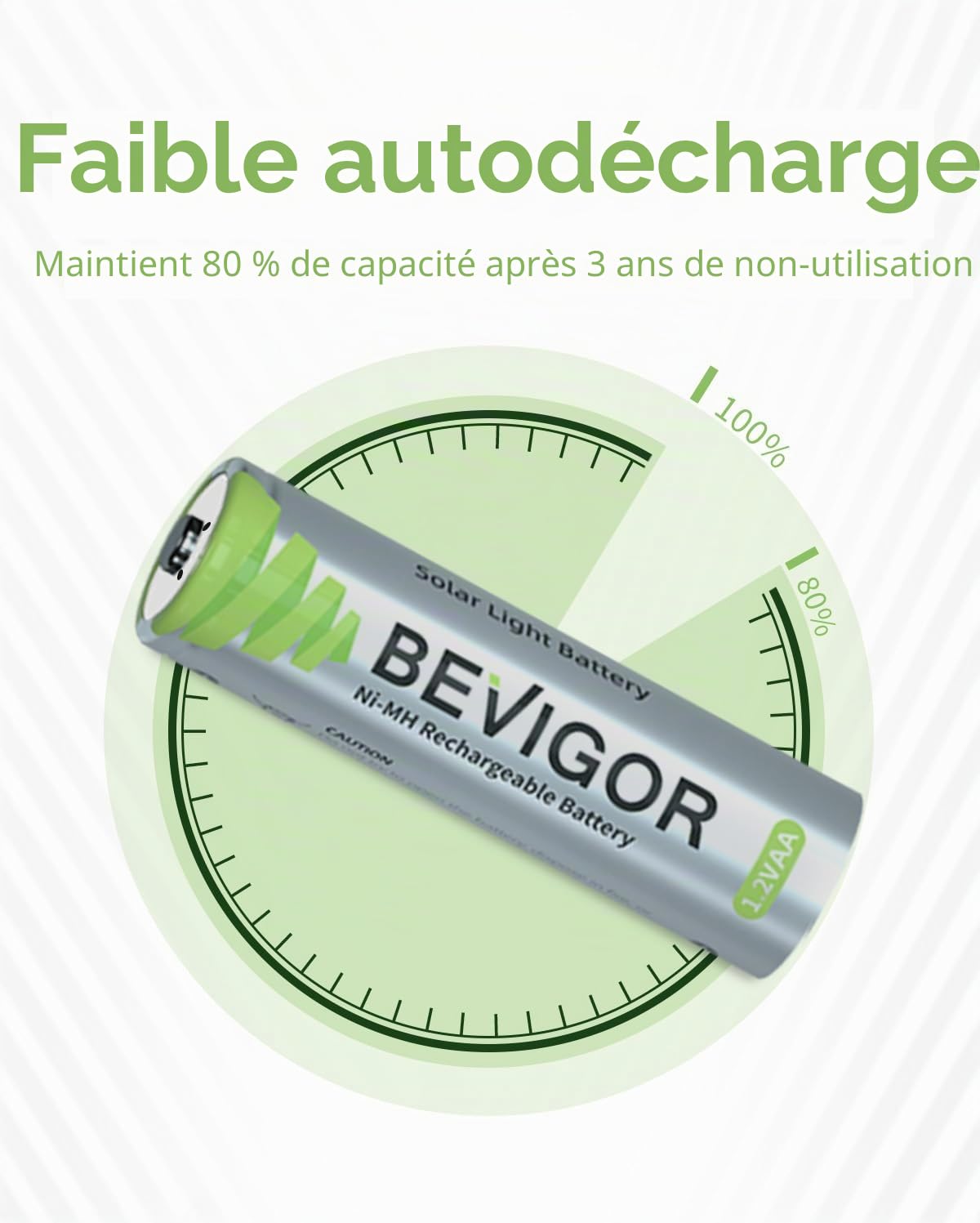 BEVIGOR Piles Rechargeables Solaires AA 1000mAh 1.2V NiMH pour Lampes Solaires Extérieures