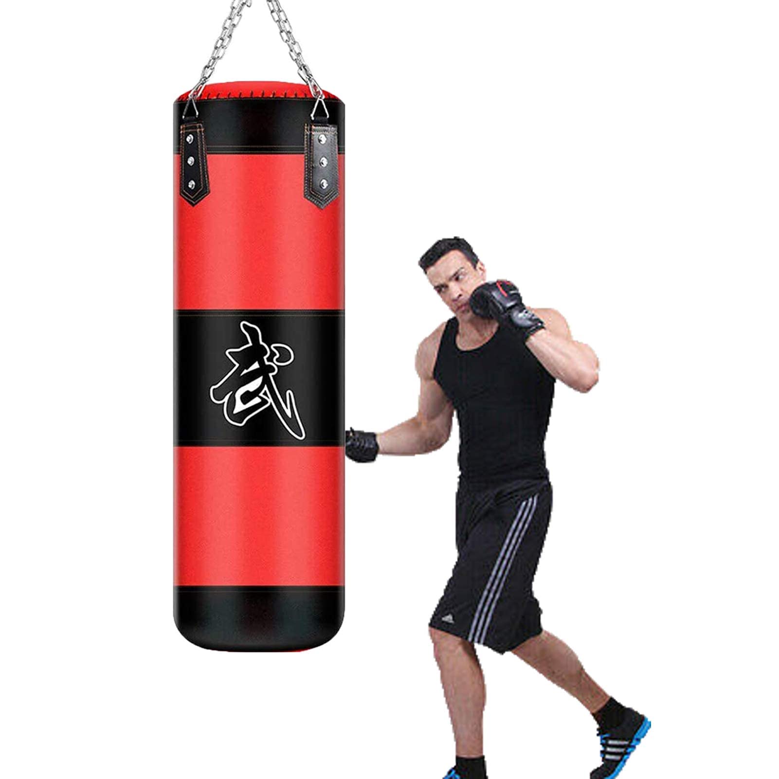 Worek bokserski wiszący z rękawicami bokserskimi: MMA worek bokserski Muay Martial Arts Kit Bad Company worek bokserski z łańcuchem stalowym Heavy Duty, 100 x 30 cm (bez wypełnienia)